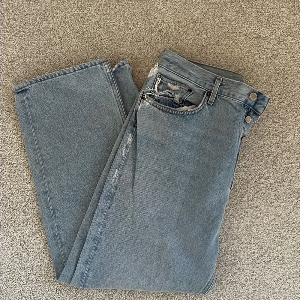 Agolde Light Wash Button-Fly Straight Jeans - Picture 1 of 6